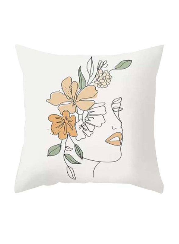 Deals for Less Artistic Girl With Floral Design Decorative Cushion Cover, White