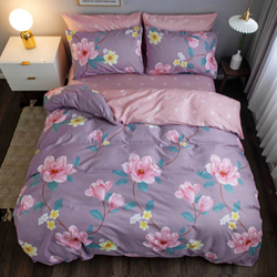 Deals For Less Luna Home 6-Piece Flower Design Bedding Set, Without Filler, 1 Duvet Cover + 1 Fitted Sheet + 4 Pillow Cases, King, Purple