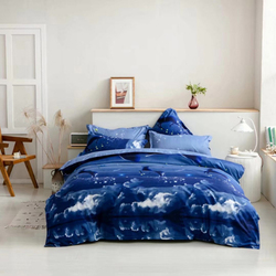 Deals For Less 4-Piece Blue Wave Design Bedding Set, 1 Duvet Cover + 1 Fitted Sheet + 2 Pillow Cases, Multicolor, Single