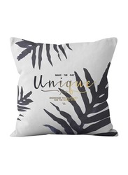 Deals for Less Black Leaves With Slogan Design Decorative Cushion Cover, White