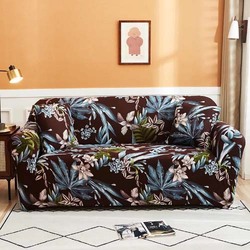 Deals for Less Leaves Printed One Seater Sofa Cover, Brown/Green