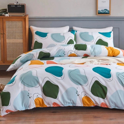 Deals For Less 6-Piece Blob Design Bedding Set, without Filler, 1 Duvet Cover + 1 Flat Sheet + 4 Pillow Covers, White/Blue, Queen/Double