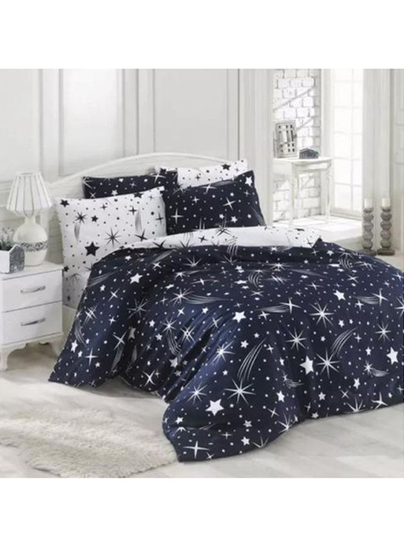 Deals For Less Luna Home 6-Piece Stars Design Duvet Cover Set, 1 Duvet Cover + 1 Flat Sheet + 4 Pillow Covers, Queen/Double, Dark Blue