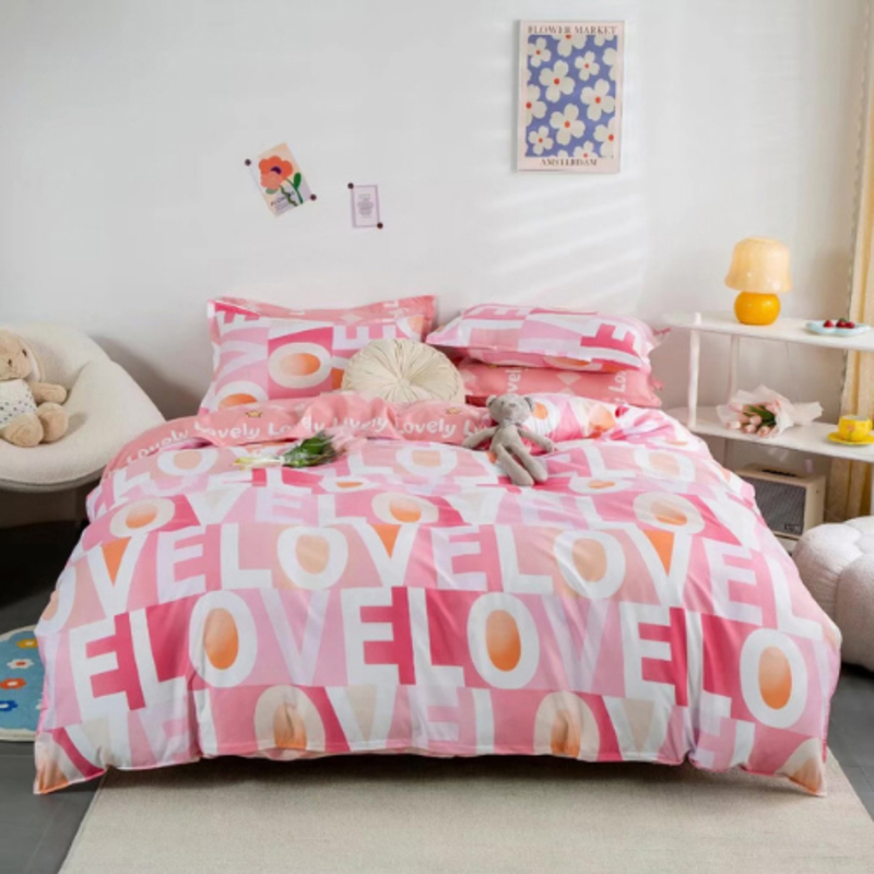 

Luna Home 6-Piece Pink Love Design Bedding Set without Filler, 1 Duvet Cover + 1 Flat Sheet + 4 Pillow Cases, Queen/Double, Pink