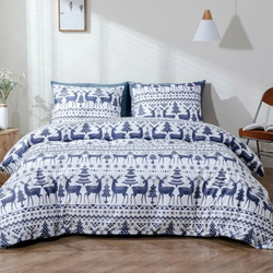 Deals For Less 6-Piece Deer Design Bedding Set, without Filler, 1 Duvet Cover + 1 Fitted Sheet + 4 Pillow Covers, Blue/White, King