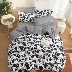 Deals For Less Luna Home 4-Piece Panda Design Bedding Set, Without Filler, 1 Duvet Cover + 1 Fitted Sheet + 2 Pillow Cases, Single, Black/White