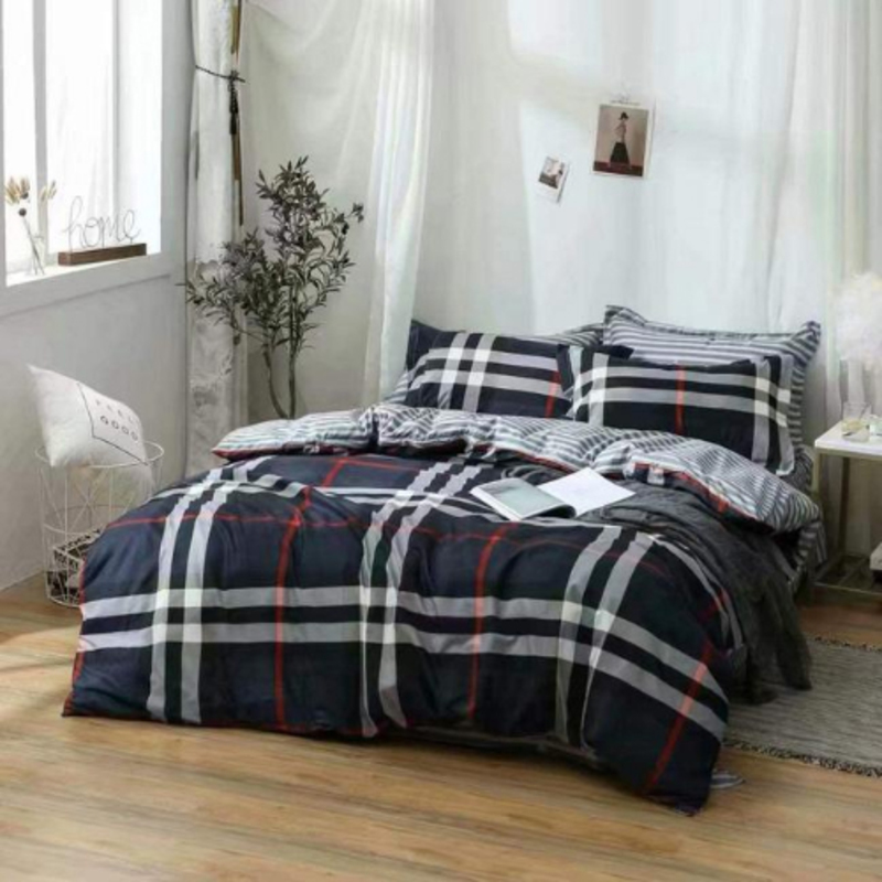Deals For Less 6-Piece Checkered Design Bedding Set, 1 Duvet Cover + 1 Flat Bedsheet + 4 Pillow Covers, Blue/White, Queen/Double