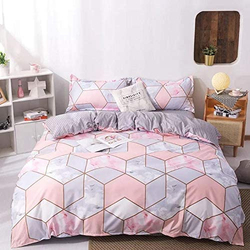 Deals For Less 6-Piece Nice Geometric Design Bedding Set, 1 Duvet Cover + 1 Fitted Bedsheet + 4 Pillow Covers, Pink/Orange, King
