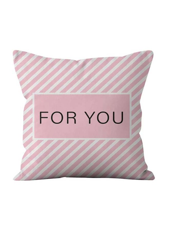Deals for Less Stripes with Slogan Printed Decorative Cushion Cover, Pink/White/Black
