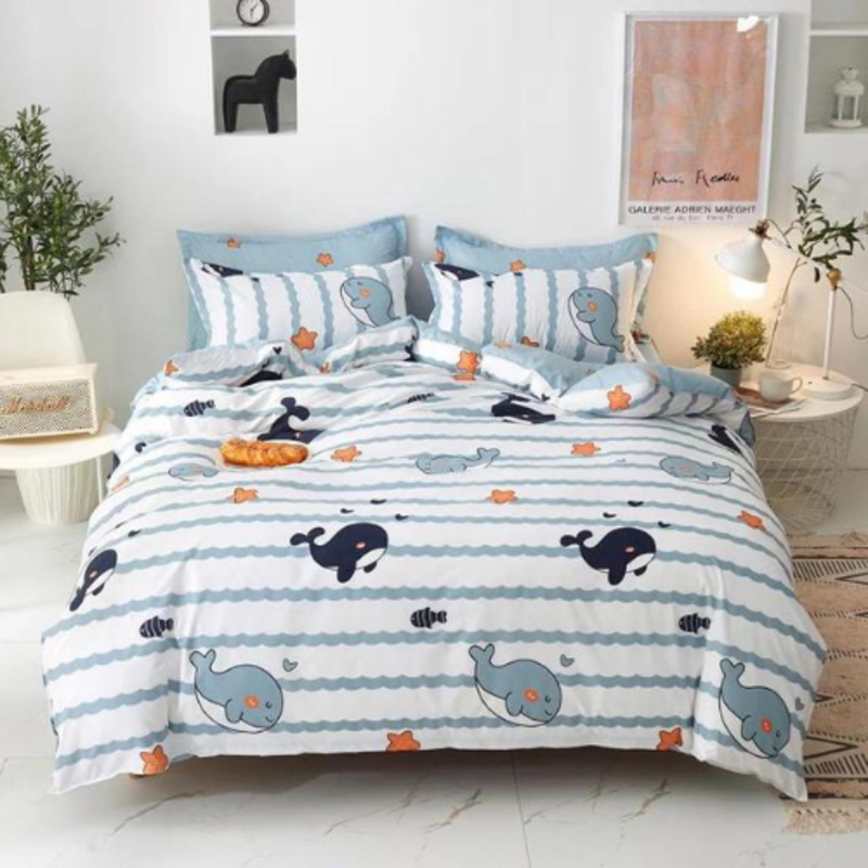Deals For Less 4-Piece Whale Design Bedding Set, 1 Duvet Cover + 1 Fitted Sheet + 2 Pillow Cases, Multicolor, Single