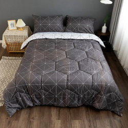 Deals For Less 4-Piece Geometric Design Comforter Set, 1 Comforter + 1 Bedsheet + 2 Pillow Cases, King/Queen, Ash