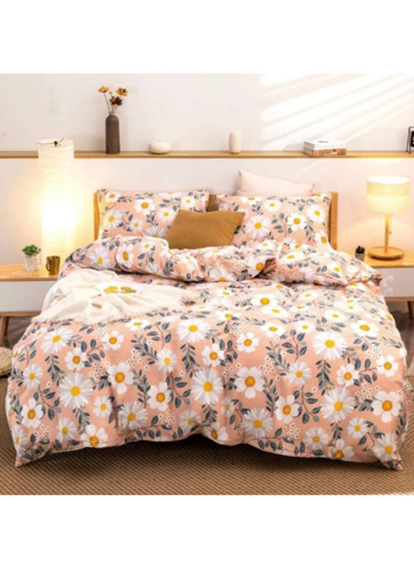 

Deals For Less Luna Home 4-Piece Floral Design Duvet Cover Set, 1 Duvet Cover + 1 Fitted Sheet + 2 Pillow Covers, Single, Peach/White