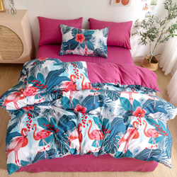 Deals For Less 4-Piece Flamingo Design Bedding Set, without Filler, 1 Duvet Cover + 1 Fitted Sheet + 2 Pillow Covers, Cerise Pink/Blue, Single