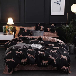 Deals For Less 6-Piece Leopard Design Bedding Set, 1 Duvet Cover + 1 Flat Bedsheet + 4 Pillow Covers, Black/Brown, Queen/Double