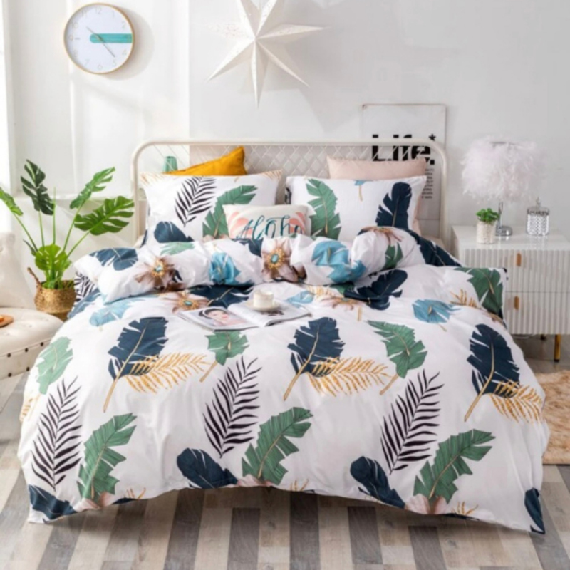 

Deals For Less 6-Piece Luna Home Big Leaves Design Bedding Set, 1 Duvet Cover + 1 Fitted Bedsheet + 4 Pillow Covers, Pearl White, King