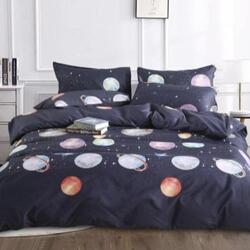 Deals For Less 4-Piece Planet Design Duvet Cover Set, 1 Duvet Cover + 1 Fitted Sheet + 2 Pillow Cases, Single, Dark Blue