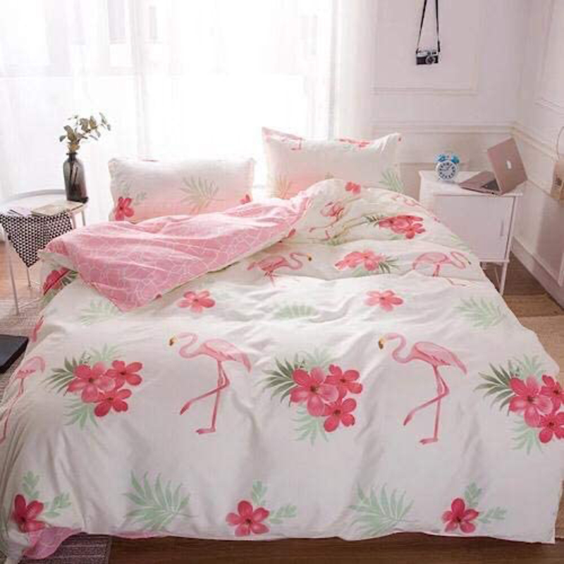 

Deals For Less 4-Piece Beautiful Flamingo Design Bedding Set, 1 Duvet Cover + 1 Fitted Bedsheet + 2 Pillow Covers, Pink/White, Single