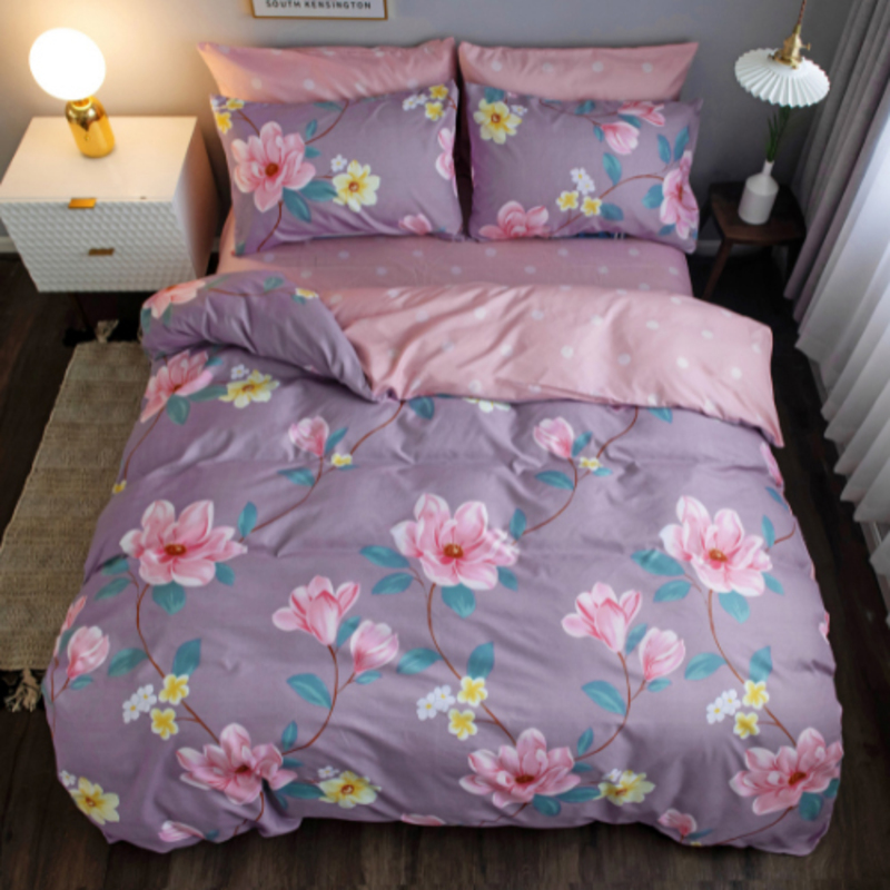 Deals For Less Luna Home 6-Piece Flower Design Bedding Set, Without Filler, 1 Duvet Cover + 1 Flat Sheet + 4 Pillow Cases, Queen/Double, Purple