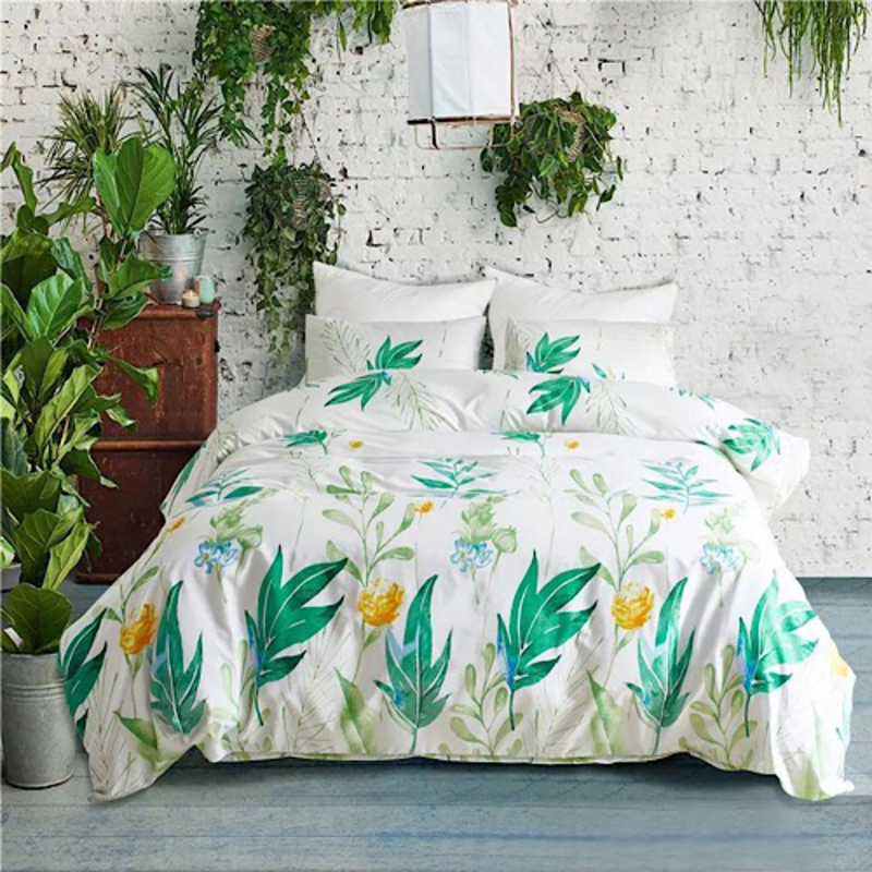 

Deals For Less 6-Piece Colorful Leaves Design Bedding Set, 1 Duvet Cover + 1 Fitted Bedsheet + 4 Pillow Covers, White/Green, King