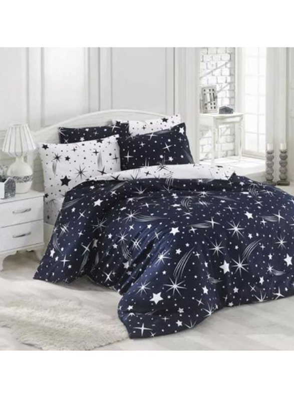 

Deals For Less Luna Home 4-Piece Stars Design Duvet Cover Set, 1 Duvet Cover + 1 Fitted Sheet + 2 Pillow Covers, Single, Dark Blue