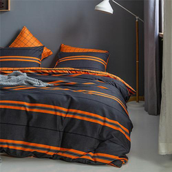 Deals For Less Luna Home 4-Piece Stripe Design Bedding Set, Without Filler, 1 Duvet Cover + 1 Fitted Sheet + 2 Pillow Cases, Single, Orange/Black