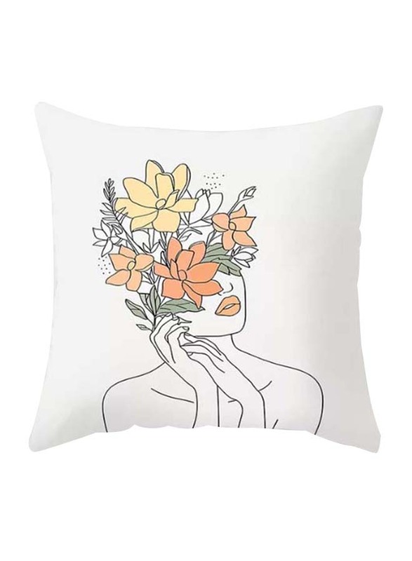 

Deals for Less Artistic Girl With Floral Design Decorative Cushion Cover, White