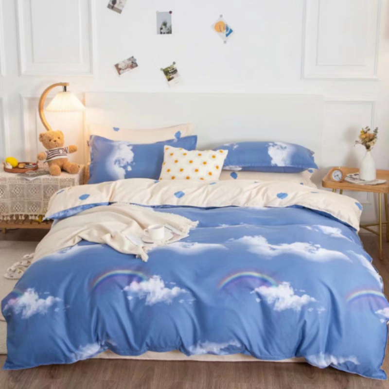 Deals For Less Luna Home 4-Piece Rainbow Outer Space Cartoon Design Bedding Set, Without Filler, 1 Duvet Cover + 1 Fitted Sheet + 2 Pillow Cases, Single, Sky Blue