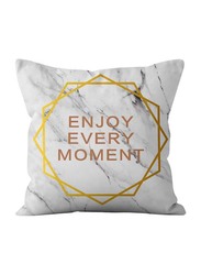 Deals for Less Marble with Slogan Printed Decorative Cushion Cover, White/Gold