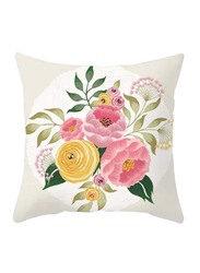 Deals for Less Pink & Yellow Flower Design Decorative Cushion Cover, Multicolour