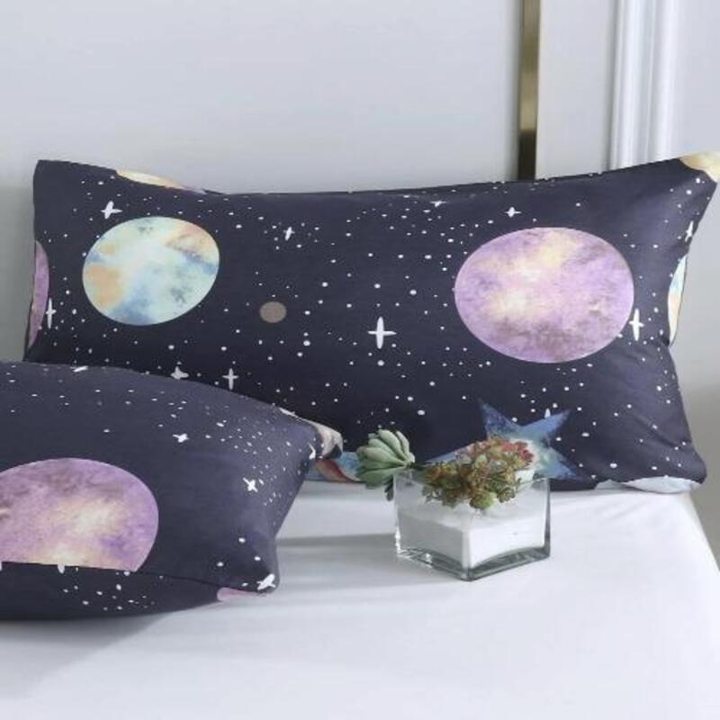 Deals For Less 4-Piece Planet Design Duvet Cover Set, 1 Duvet Cover + 1 Fitted Sheet + 2 Pillow Cases, Single, Dark Blue