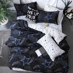Deals For Less 4-Piece Big Stars Design Bedding Set, 1 Duvet Cover + 1 Fitted Bedsheet + 2 Pillow Covers, Black, Single