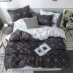 Deals For Less 6-Piece Square Geometric Design Bedding Set, 1 Duvet Cover + 1 Flat Bedsheet + 4 Pillow Covers, Black, Queen/Double