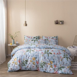 Deals For Less 6-Piece Charming Floral Design Bedding Set, 1 Duvet Cover + 1 Flat Bedsheet + 4 Pillow Covers, Blue, Queen/Double