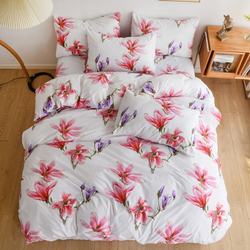 Deals For Less Luna Home 4-Piece Floral Design Bedding Set, 1 Duvet Cover + 1 Fitted Sheet + 2 Pillow Cases, Single, Pink/White