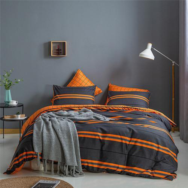 Deals For Less Luna Home 4-Piece Stripe Design Bedding Set, Without Filler, 1 Duvet Cover + 1 Fitted Sheet + 2 Pillow Cases, Single, Orange/Black