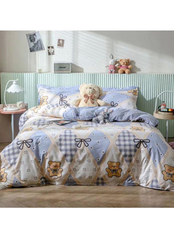Deals For Less Luna Home 4-Piece Bear Design Duvet Cover Set, 1 Duvet Cover + 1 Fitted Sheet + 2 Pillow Covers, Single, Multicolour