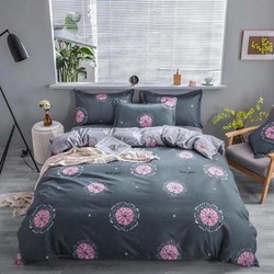 Deals For Less 6-Piece Dandelion Design Bedding Set, 1 Duvet Cover + 1 Flat Bedsheet + 4 Pillow Covers, Grey/Pink, Double/Queen