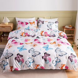 Deals For Less 4-Piece Luna Home Butterfly Design Bedding Set, 1 Duvet Cover + 1 Fitted Bedsheet + 2 Pillow Covers, Single, Porcelain White