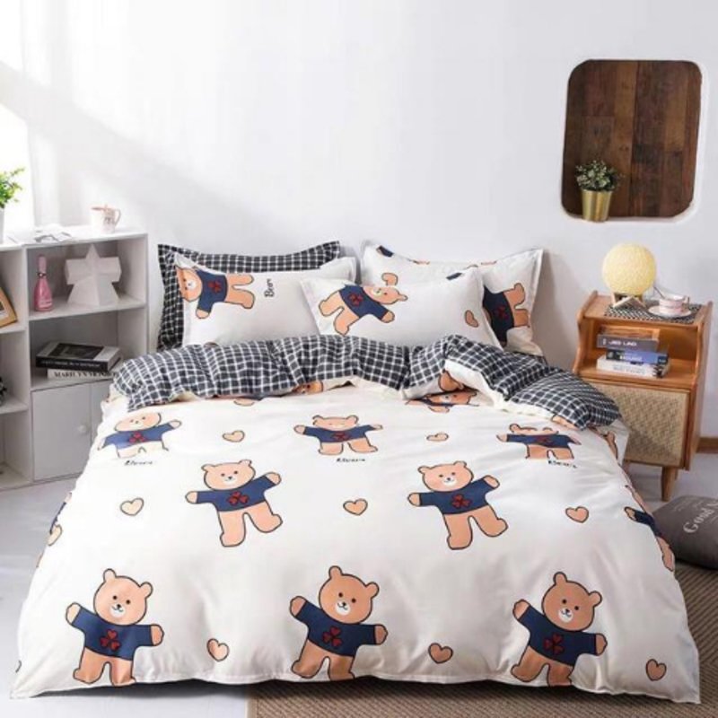 

Deals For Less 4-Piece Teddy Bear Design Bedding Set, 1 Duvet Cover + 1 Fitted Bedsheet + 2 Pillow Covers, White, Single