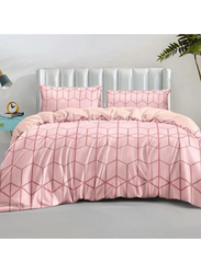 Deals For Less Luna Home 6-Piece Geometric Print Design Duvet Cover Set, 1 Duvet Cover + 1 Flat Sheet + 4 Pillow Covers, Queen/Double, Pink