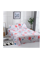 Deals4Less 3-Piece Floral Design Bedding Set, 1 Flat Sheet + 2 Pillow Covers, Orange/White, King/Queen/Double