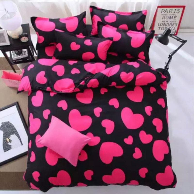 

Deals For Less 6-Piece Heart Design Bedding Set, without Filler, 1 Duvet Cover + 1 Flat Sheet + 4 Pillow Covers, Hot Pink/Black, Queen/Double