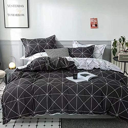 Deals For Less 6-Piece Square Geometric Design Bedding Set, 1 Duvet Cover + 1 Flat Bedsheet + 4 Pillow Covers, Black, Queen/Double
