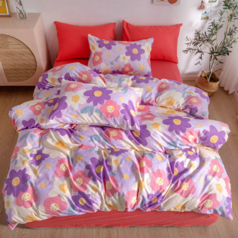 

Deals For Less 4-Piece Flower Design Bedding Set, without Filler, 1 Duvet Cover + 1 Fitted Sheet + 2 Pillow Covers, Purple/Pink, Single