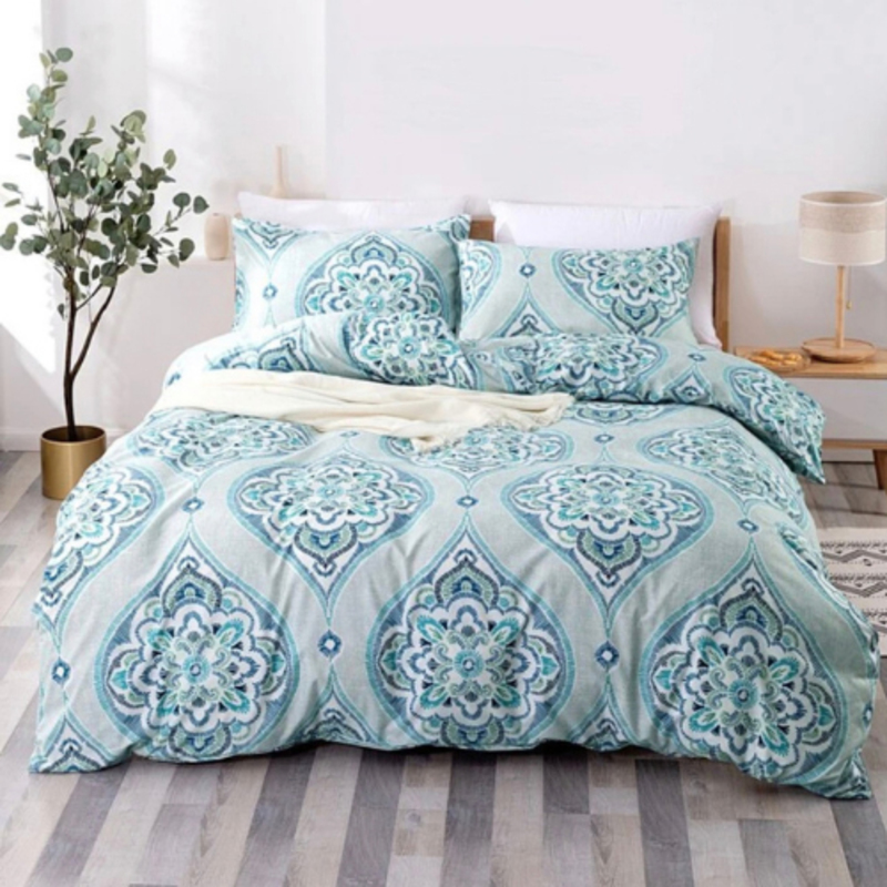 Deals For Less 6-Piece Bohemia Design Bedding Set, without Filler, 1 Duvet Cover + 1 Flat Sheet + 4 Pillow Covers, Teal Blue/Grey, Queen/Double