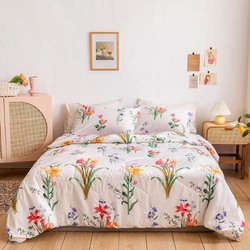 Deals for Less 4-Piece Floral Design Comforter Set, 1 Comforter + 1 Bedsheet + 2 Pillow Covers, King/Queen, White