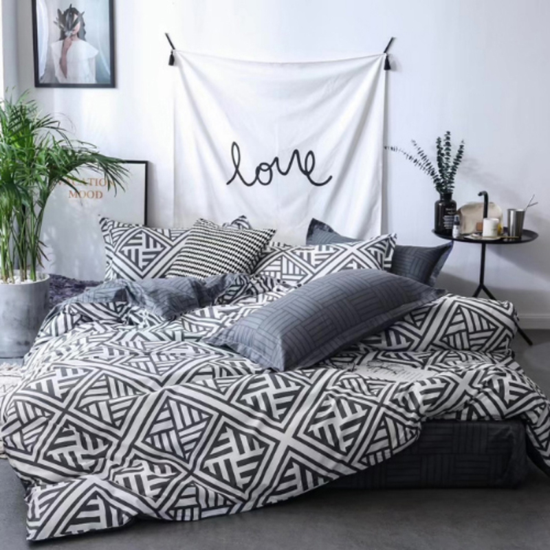 

Luna Home 4-Piece Grey Geometric Design Bedding Set without Filler, 1 Duvet Cover + 1 Flat Sheet + 2 Pillow Cases, Single, Multicolour