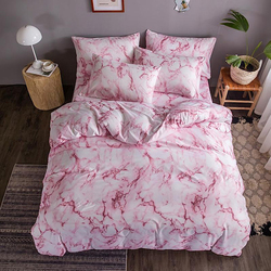Deals For Less 4-Pieces Marble Design Bedding Set, 1 Duvet Cover + 1 Fitted Bedsheet + 2 Pillow Covers, Pink/White, Single
