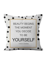 Deals for Less Polka Dots with Slogan Printed Decorative Cushion Cover, White/Black
