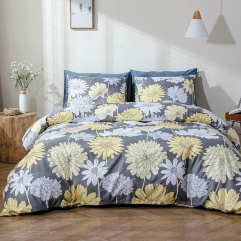 

Deals For Less 6-Piece Daisy Flower Design Bedding Set, without Filler, 1 Duvet Cover + 1 Fitted Sheet + 4 Pillow Covers, Grey, King